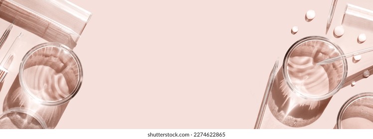 banner serum in petri dishes on light beige background cosmetic research concept - Shutterstock ID 2274622865