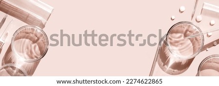banner serum in petri dishes on light beige background cosmetic research concept