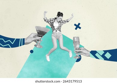banner surreal collage of person drink cocktail with hands gesture cross sign on yellow background - Powered by Shutterstock - Get 15% off with code: PIKWIZARD15