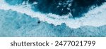 Banner Turquoise ocean sea water white wave pattern splashing deep blue sea. Banner Tropical sea beach Seascape dark background wave splash on rock. Summer Ocean Surface big wave with copy space