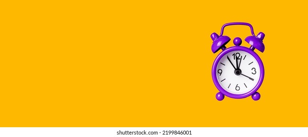 Banner with violet retro alarm clock on orange background. Time management, deadline concept. Place for text. High quality photo - Shutterstock ID 2199846001