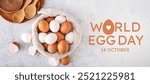 Banner for World Egg Day with tasty eggs in basket