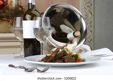 Banquet table setting, meat