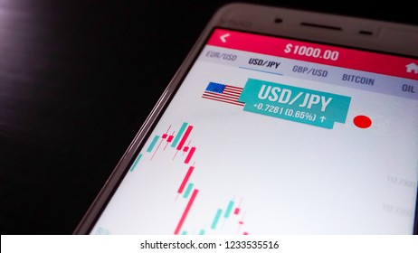 Bantaen, Thailand - November 19, 2018 : Forex Trading On Usd/jpy  At Bantaen, Thailand 