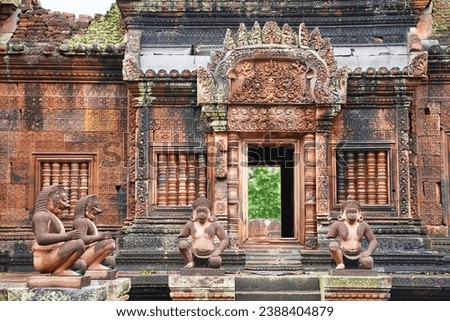 Banteay Srei - 10th century Hindu temple and masterpiece of old Khmer architecture built by Yajnavaraha in red sandstone at Siem Reap, Cambodia, Asia