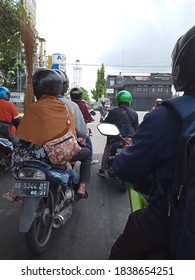 Bantul, 22 October 2020. Traffic Flow On Jl. Wates Made Air Pollution, Bantul, Yogyakarta, Indonesia