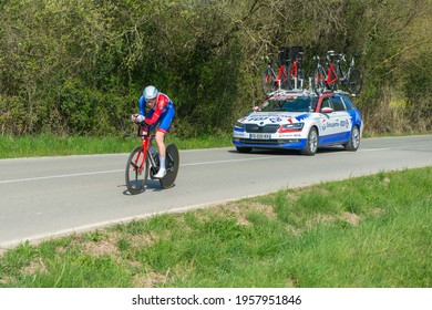 Banyoles, Spain- March 23 2021:  Attila Valter In Full Effort During The ITT In Volta Catalunya 2021.