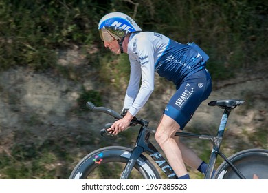 Banyoles, Spain- March 23 2021: Dan Martin  In Full Effort During The ITT In Volta Catalunya 2021.