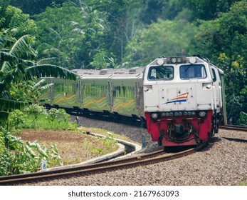 Banyumas, Central Java, Indonesia - July 20, 2019: Kereta Api. Passenger Train With Body Code Cc206