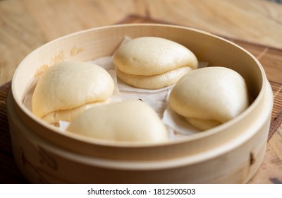 Bao Bread In Bamboo Steamer