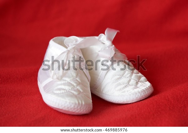Baptism Baby Shoes On Bright Red Stock Photo Edit Now