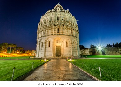 Baptistery In Pisa At Night