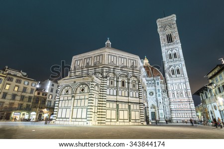 Baptistery of San Giovanni. Firenze. Motion blurred effect due to long exposure. Low angle view.