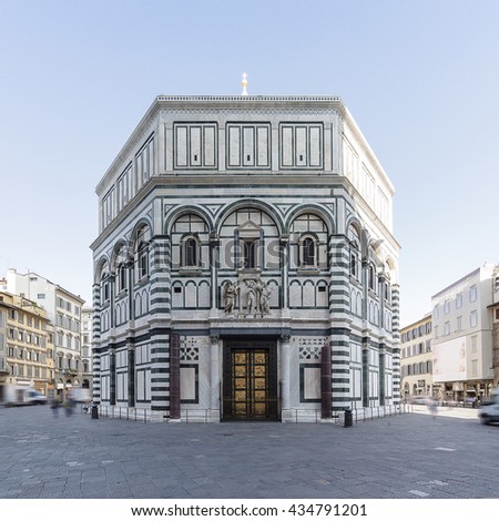 Baptistery of San Giovanni in Florence, Tuscany, Italy. Long exposure shot with motion blur effect