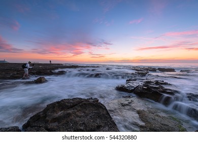 Bar Beach at sunrise.DEC 29,2016 Bar Beach is a popular beach and the name of the surrounding suburb in Newcastle, New South Wales, Australia.