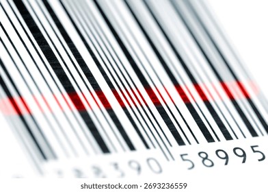 Bar code stripes with laser sensor or light. Selective focus, Macro shot, white background. Nikon D300 + Nikkor 105mm, 1:2.8G ED.