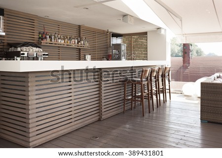 Bar counter in Interior modern floating restaurant
