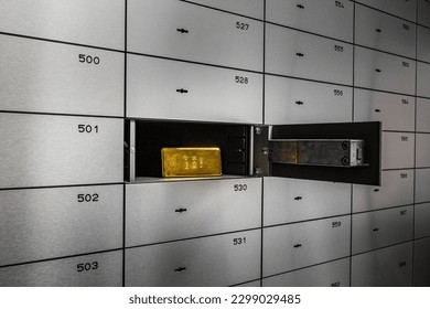Bar of gold in safe deposit box. - Shutterstock ID 2299029485