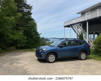 Bar Harbor, Maine - April 9, 2019 : Subaru Forester 2019 Test Drive On Acadia National Park In Maine.