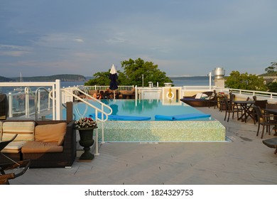 BAR HARBOR, ME -9 AUG 2020- View Of The West Street Hotel, A Boutique Hotel Managed By Opal On The Waterfront In Bar Harbor, Mount Desert Island, Maine, United States.