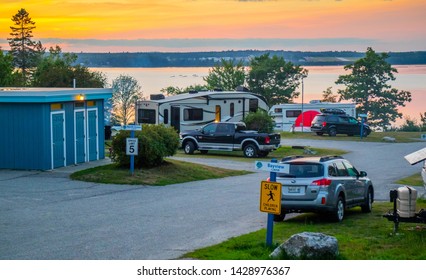 Bar Harbor, ME, USA - August 14, 2018: Enjoying The Captivated View From Our RV