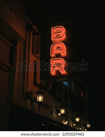 Bar neon sign at night, Manhattan, New York