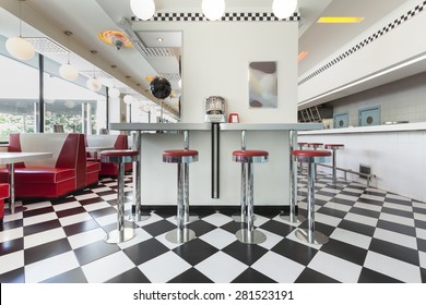 Bar Stools In A American Diner Restaurant