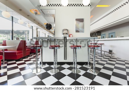 bar stools in a american diner restaurant