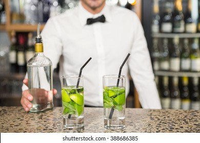 Bar Tender Making Cocktails In A Pub