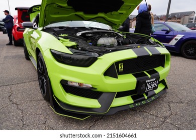 Baraboo, Wisconsin USA - April 30th, 2022: 2020 GT 350 Neon Green Shelby Ford Mustang At Cruise For A Cause Car Show.