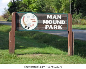 BARABOO, WISCONSIN / USA - September 24, 2011: Sign At Man Mound Park, Where An Ancient Indian Effigy Mound Has Been Preserved