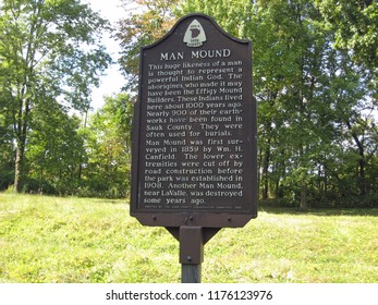 BARABOO, WISCONSIN / USA - September 24, 2011: Sign At Man Mound Park, Where An Ancient Indian Effigy Mound Has Been Preserved