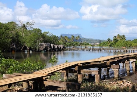 Baracoa, Cuba. Rio Miel wooden bridge, part of Alejandro de Humboldt National Park.