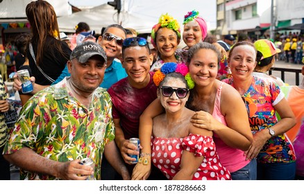 Baranquilla, Colombia - March 2020 : Latin Amercicans Having Party During The Carnaval