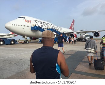 Barbados, 10/6/2019 : Virgin Atlantic Airplane On Tarmac At Terminal In Grantley Adams |International Airport 