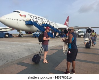 Barbados, 10/6/2019 : Virgin Atlantic Airplane On Tarmac At Terminal In Grantley Adams |International Airport 