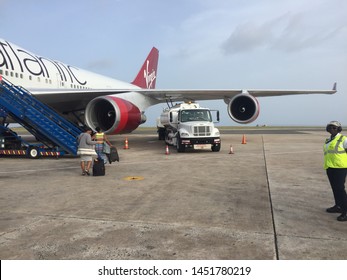 Barbados, 10/6/2019 : Virgin Atlantic Airplane On Tarmac At Terminal In Grantley Adams |International Airport 