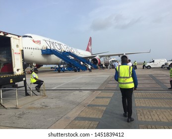 Barbados, 10/6/2019 : Virgin Atlantic Airplane On Tarmac At Terminal In Grantley Adams |International Airport 