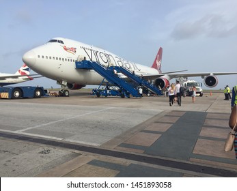 Barbados, 10/6/2019 : Virgin Atlantic Airplane On Tarmac At Terminal In Grantley Adams |International Airport 