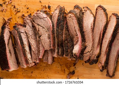 Barbecue Beef Brisket Or Catering Platter With Meats. Traditional Texas BBQ: Beef Brisket, Beef Ribs, Pork Ribs, Sausage Links, Black Pepper Roasted Chicken, And Turkey Served With Homemade Sauce.