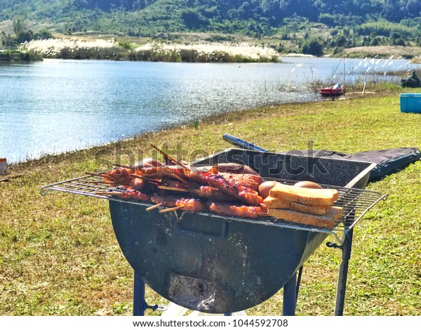 Barbecue Food Blurry Natural View Stock (Edit