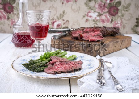 Barbecue Entrecote Steak with Green Asparagus