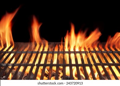 Barbecue Fire Grill close-up, isolated on Black Background