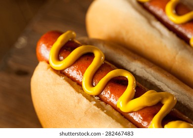 Barbecue Grilled Hot Dog with Yellow Mustard - Shutterstock ID 282467483