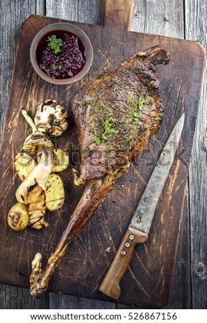 Barbecue Haunch of Venison with POtatoes and Mushrooms