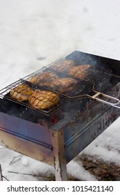 barbecue on the grill in winter