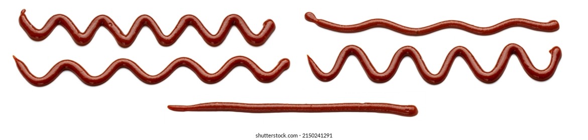 Barbecue sauce in the form of lines. Collection of wavy lines of barbecue sauce on a white background. - Shutterstock ID 2150241291