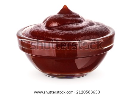 Barbecue sauce in glass transparent bowl, close-up. Isolated on white background. Stockfoto © 
