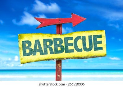 Barbecue Sign With Beach Background