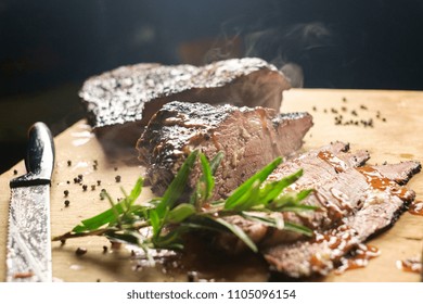 Barbecue Smoked Brisket In Texas. Southern Bbq